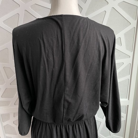 Garnet Hill Batwing Faux Wrap Knit Midi Dress Black Sz M Medium - Picture 8 of 12